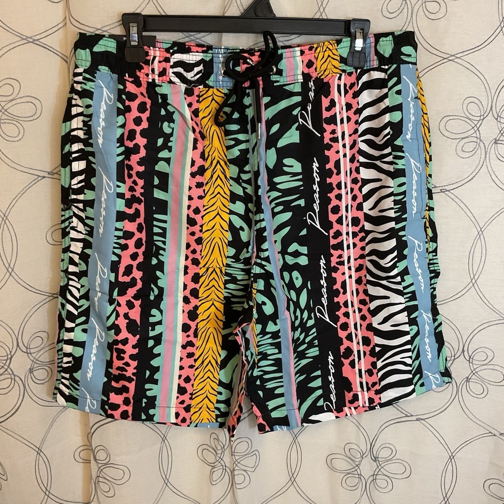 Men's Reason Brand Graphic Swim Shorts Size Large‎